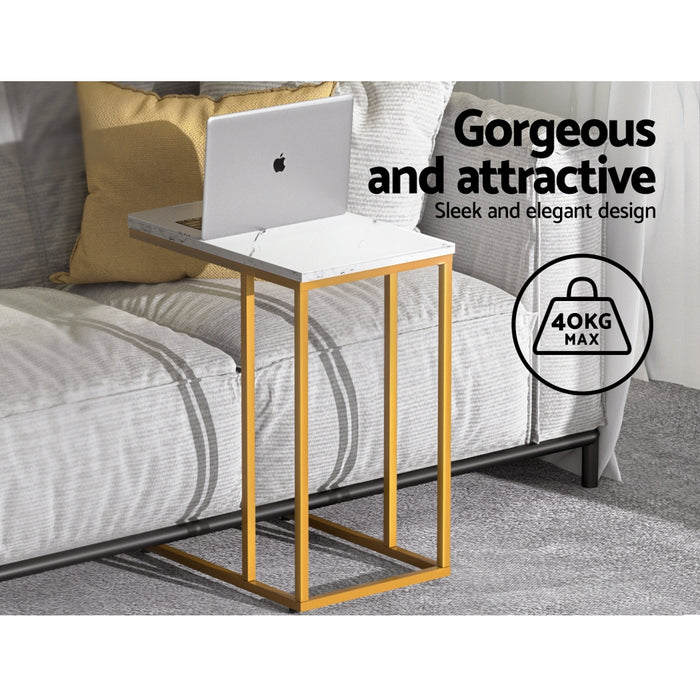 Marco Marble Finish Metal Coffee Side Table | Sleek Laptop Desk | Bedside Sofa End Table