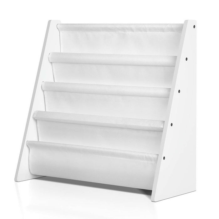 Funzee 4 tier Kids White Bookshelf | Childrens Wooden Bookcase and Organiser