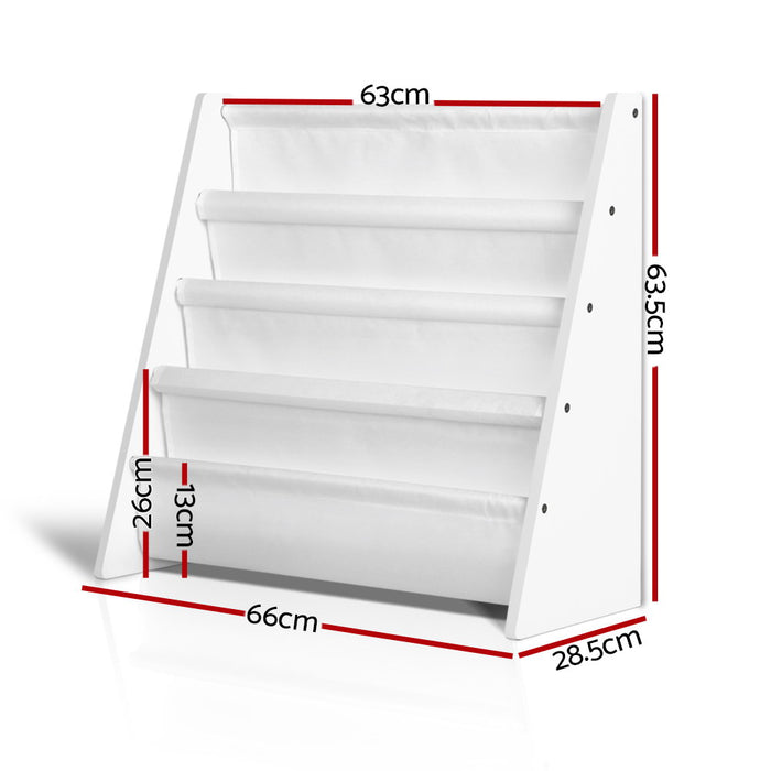 Funzee 4 tier Kids White Bookshelf | Childrens Wooden Bookcase and Organiser