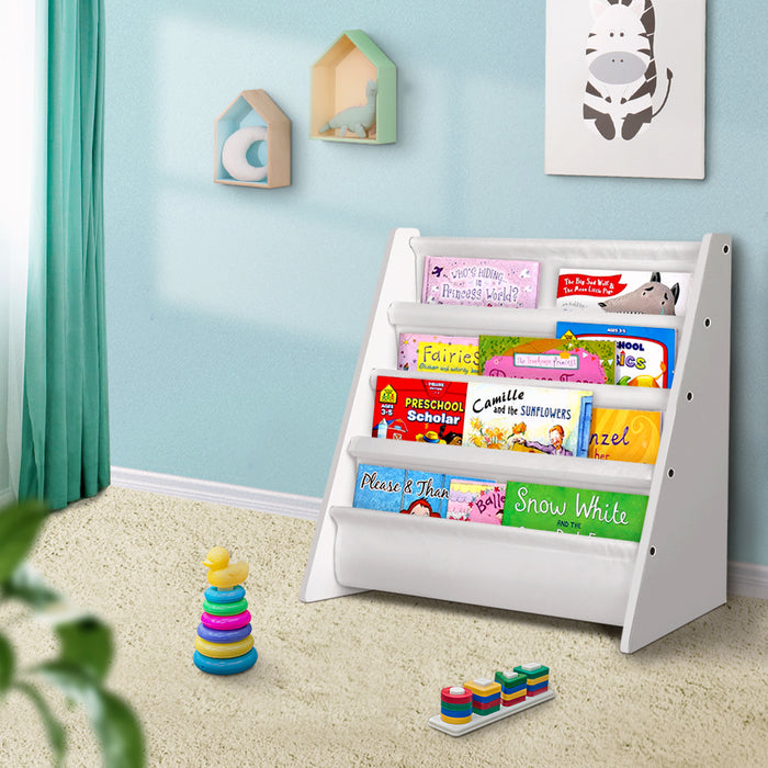 Funzee 4 tier Kids White Bookshelf | Childrens Wooden Bookcase and Organiser