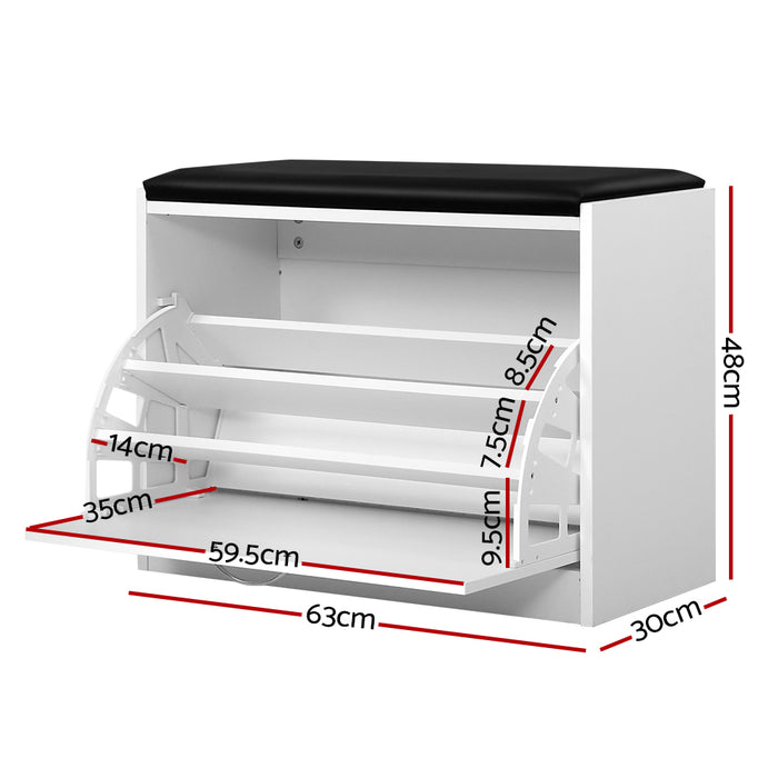 Isla Modern 2 in 1 Shoe Rack Storage Bench | Padded Seat 15 Pair Shoe Cabinet Organiser White