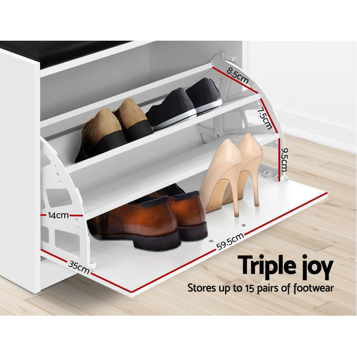 Isla Modern 2 in 1 Shoe Rack Storage Bench | Padded Seat 15 Pair Shoe Cabinet Organiser White