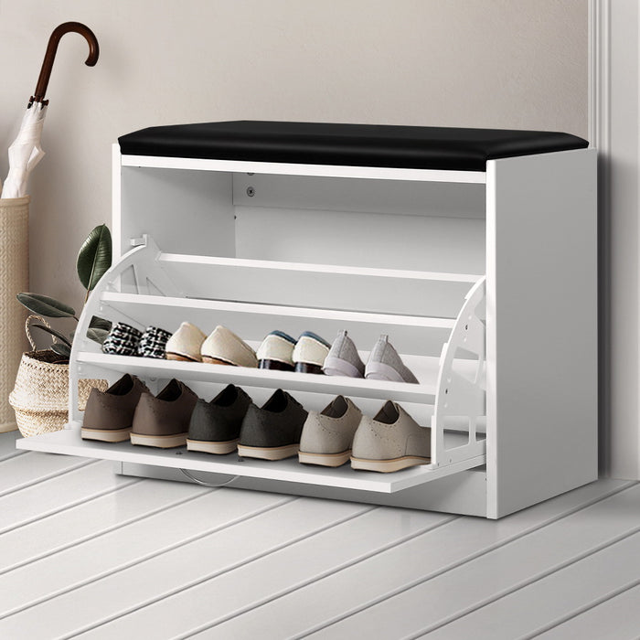 Isla Modern 2 in 1 Shoe Rack Storage Bench | Padded Seat 15 Pair Shoe Cabinet Organiser White