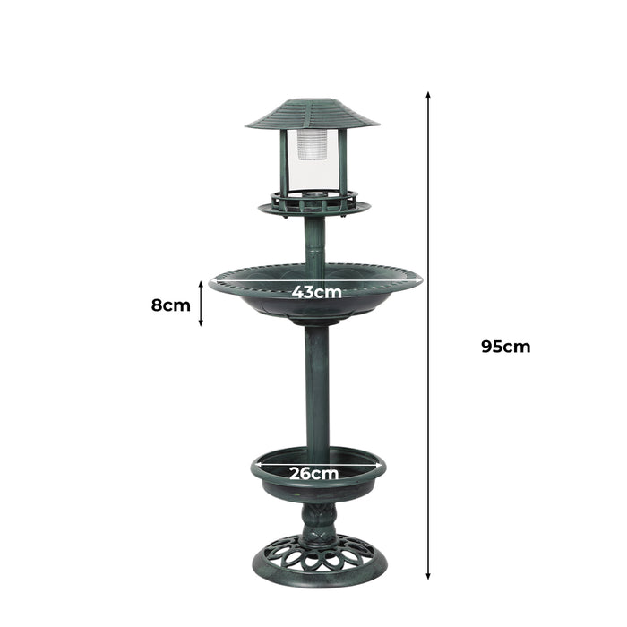 Pawzee Bird Bath Feeder Feeding Food Station Solar Light Outdoor Garden Green