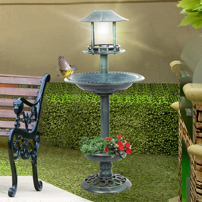 Pawzee Bird Bath Feeder Feeding Food Station Solar Light Outdoor Garden Green