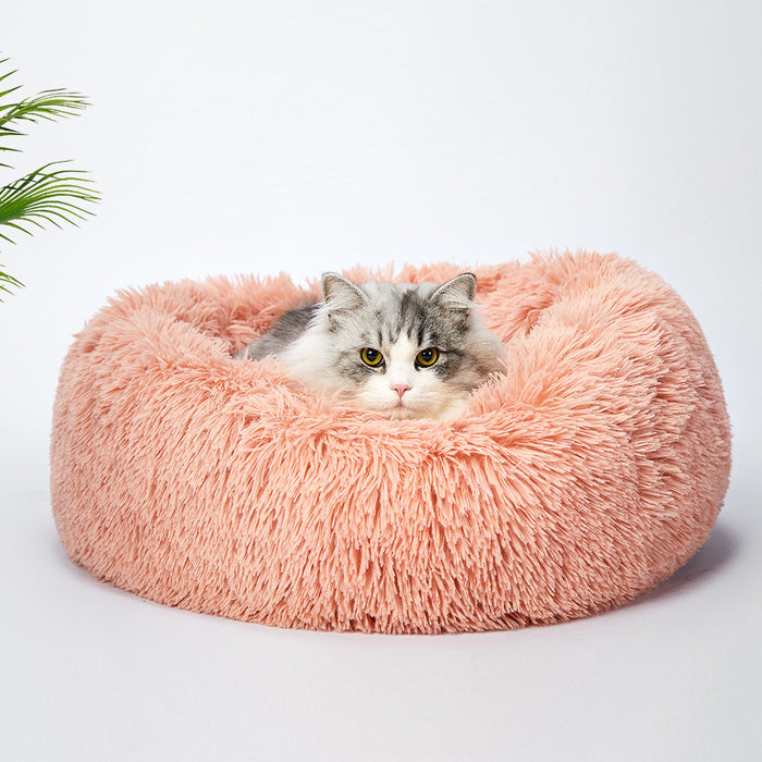 Pawzee Pet Bed Cat Dog Donut Nest Calming Kennel Bed in Pink Medium