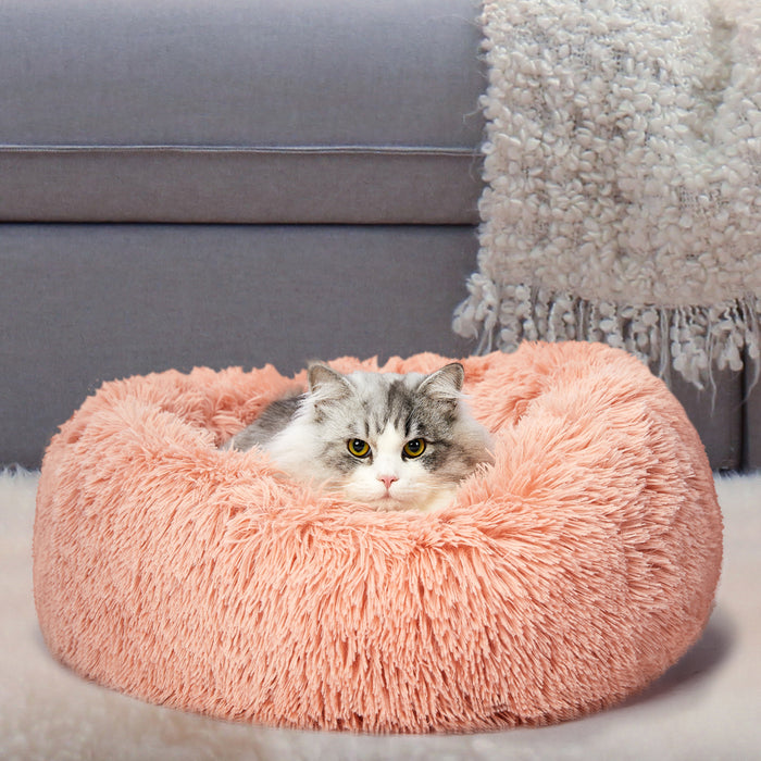 Pawzee Pet Bed Cat Dog Donut Nest Calming Kennel Bed in Pink Medium