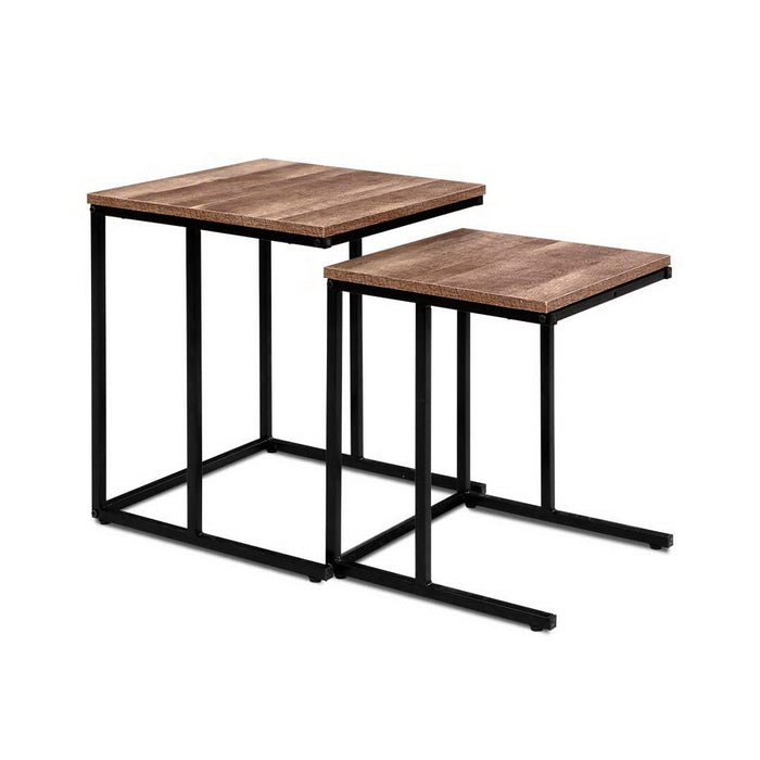 Oro Industrial Nested Wooden Side Table Set| Sleek Side Metal Desk