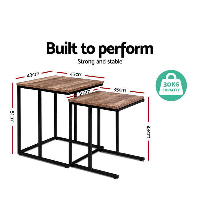 Oro Industrial Nested Wooden Side Table Set| Sleek Side Metal Desk