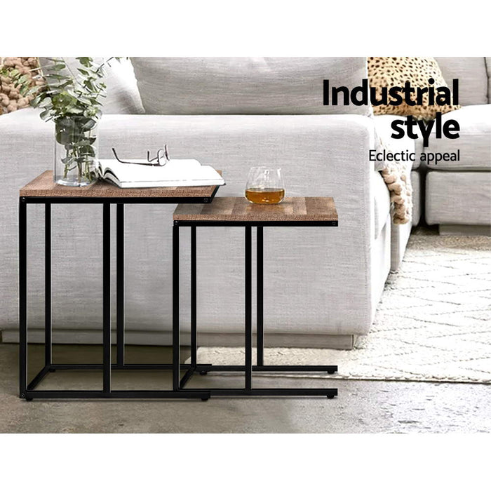 Oro Industrial Nested Wooden Side Table Set| Sleek Side Metal Desk