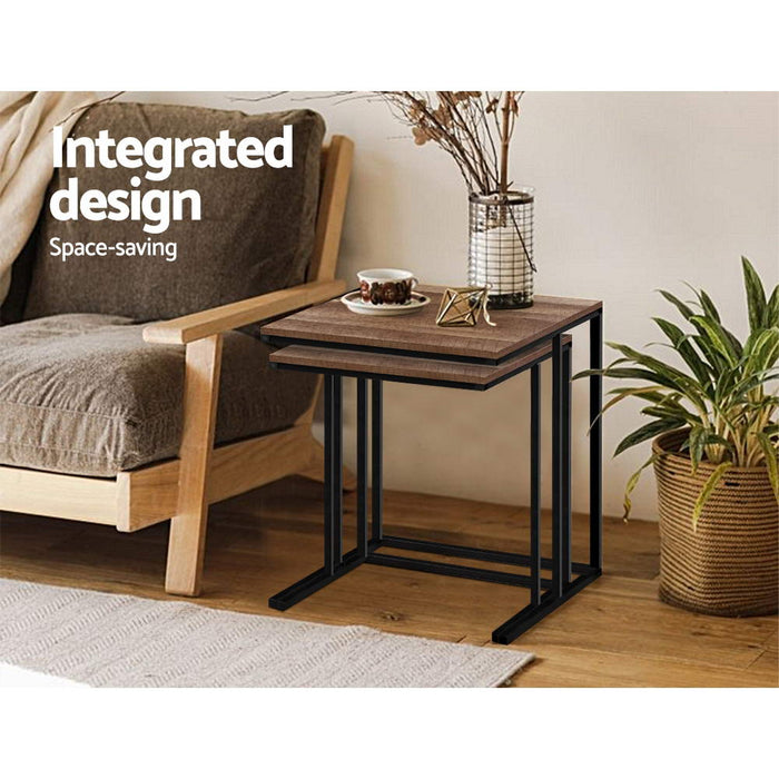 Oro Industrial Nested Wooden Side Table Set| Sleek Side Metal Desk