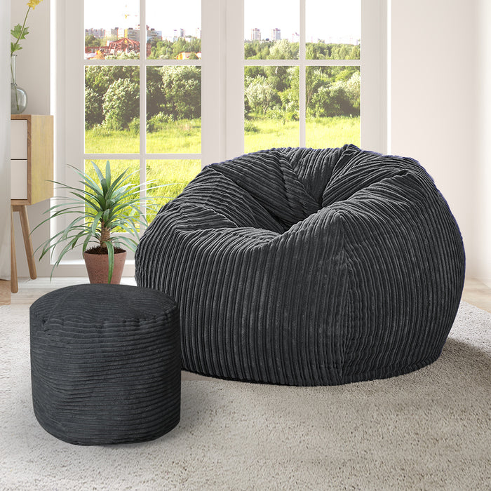 Ottoman Bean Bag Chair Cover Home Game Seat Lazy Sofa Cover Large With Foot Stool