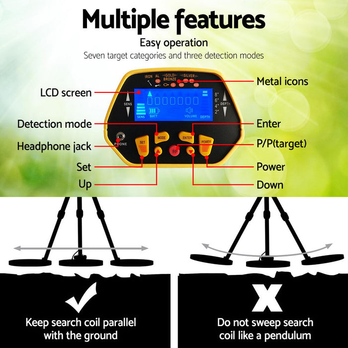 LCD Pinpointer 7.5kHz Pro Comfort Metal Detector | Up to 18cm Deep Sensitive Searching and Detection
