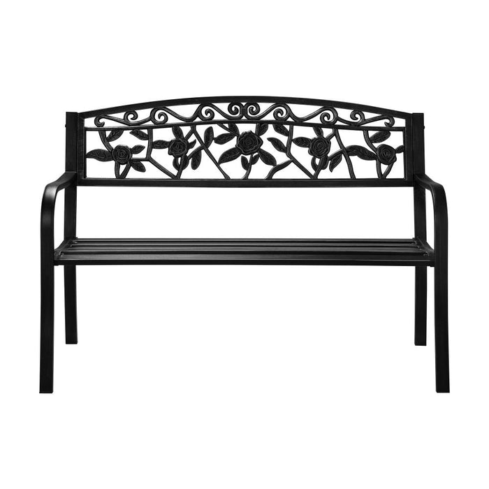 Cast Iron & Steel Ornate Rose Garden Bench | Outdoor Backyard Garden Bench in Black