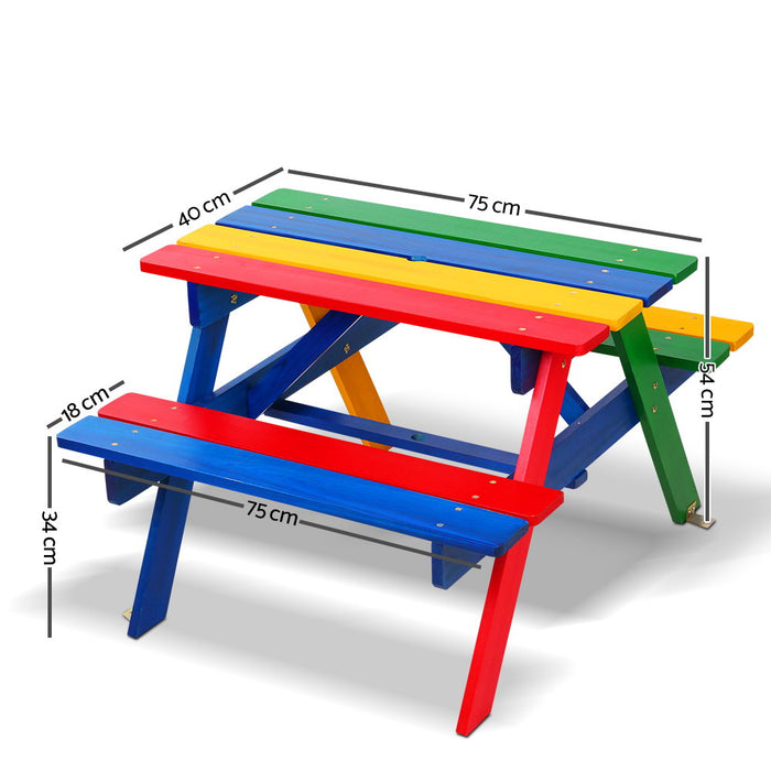 Funzee Kids 4 Seat Colourful Wooden Picnic Table Set with Umbrella