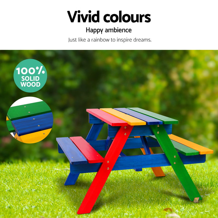 Funzee Kids 4 Seat Colourful Wooden Picnic Table Set with Umbrella