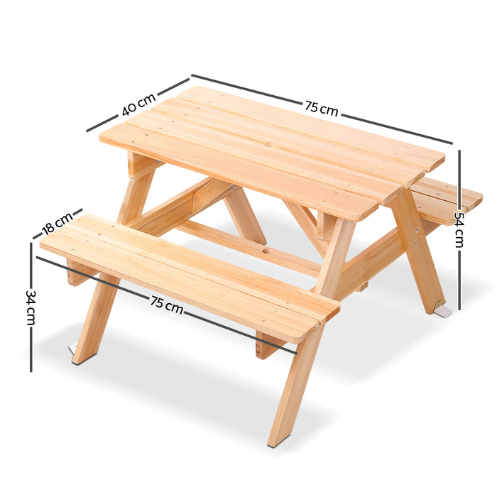 Funzee 4 Seat Kids Natural Wooden Picnic Table Set with Umbrella