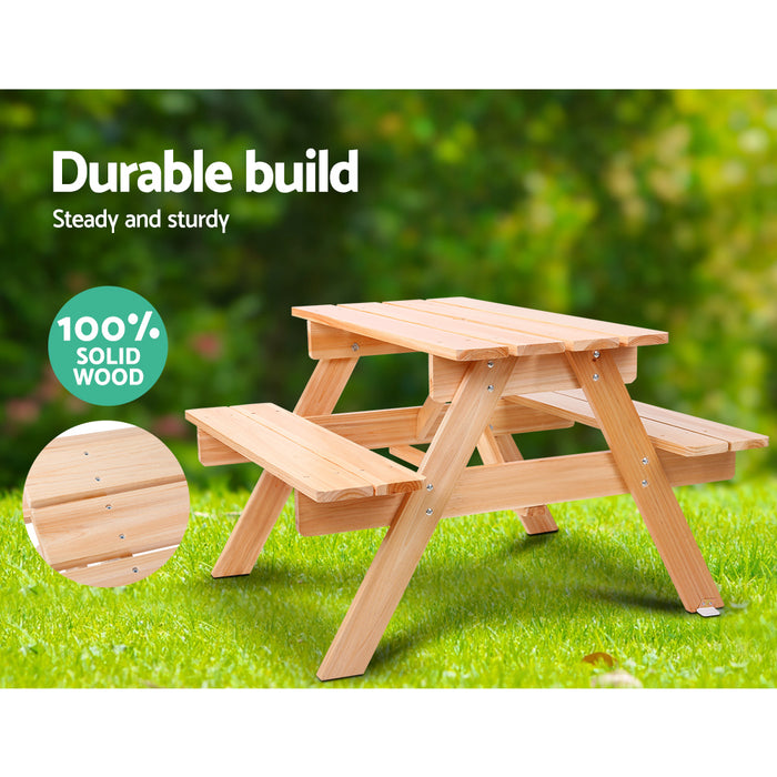 Funzee 4 Seat Kids Natural Wooden Picnic Table Set with Umbrella