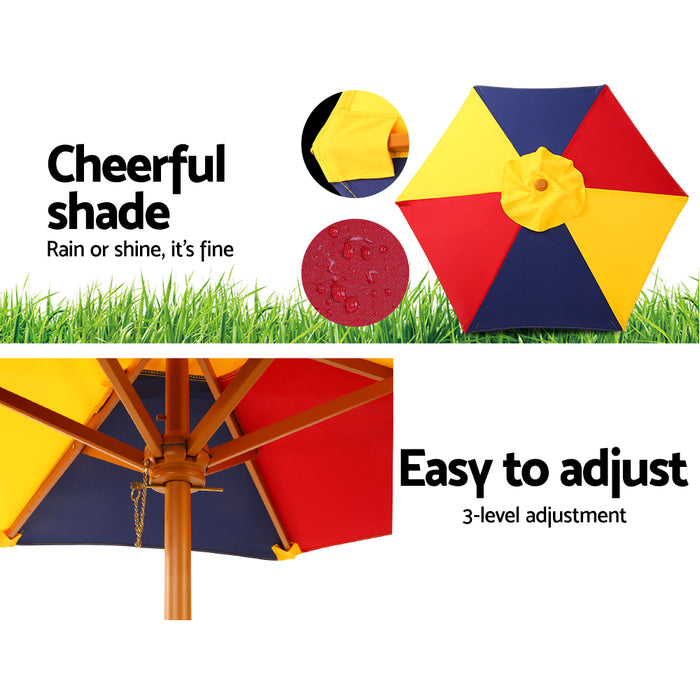 Funzee 4 Seat Kids Natural Wooden Picnic Table Set with Umbrella