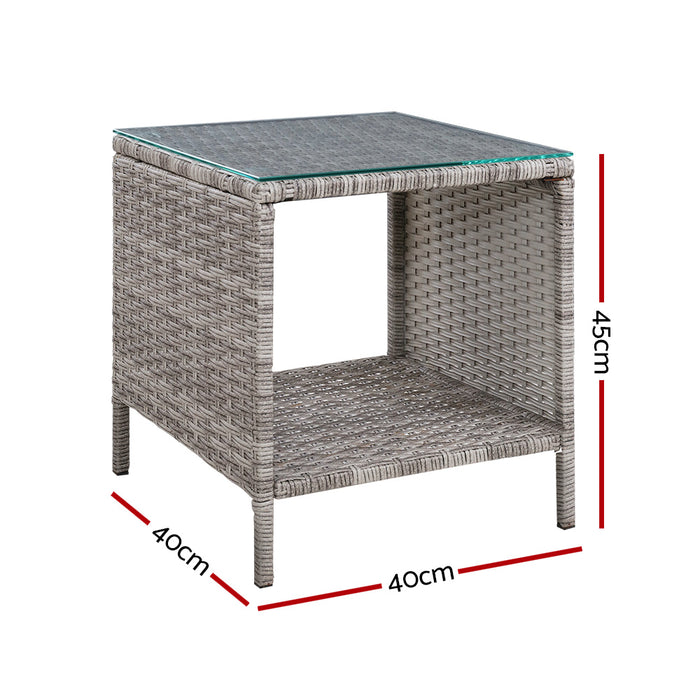 Gardenzio Side Table Coffee | Patio Outdoor Furniture Rattan Desk Indoor Garden Grey