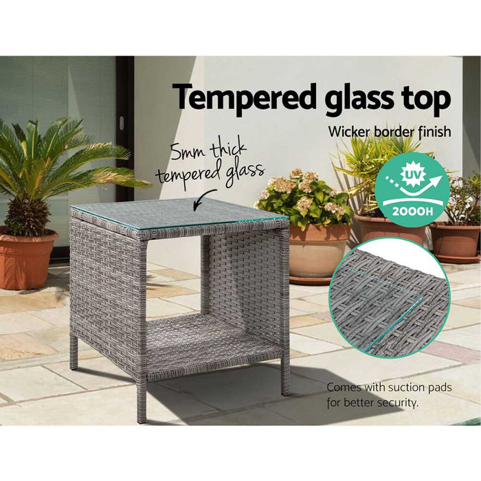 Gardenzio Side Table Coffee | Patio Outdoor Furniture Rattan Desk Indoor Garden Grey