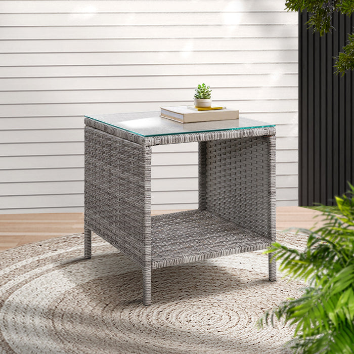 Gardenzio Side Table Coffee | Patio Outdoor Furniture Rattan Desk Indoor Garden Grey