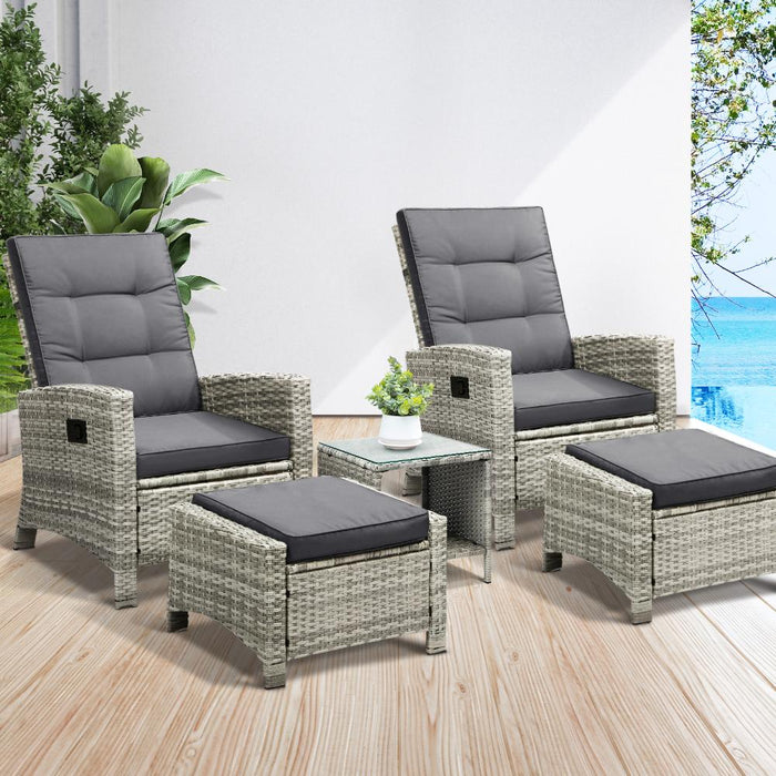 Amalfi Lux Rattan Wicker Outdoro Lounger Set | High Quality Weather Resistant Garden Patio Furniture Set | Adjustable Cushioned Lounger Sets | 2 Finishes