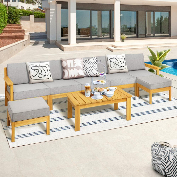 Playa Bonita Wooden Outdoor Lounge Set | Flexi Layout Modern Outdoor Patio Furniture Set | 4-7 Seater Options