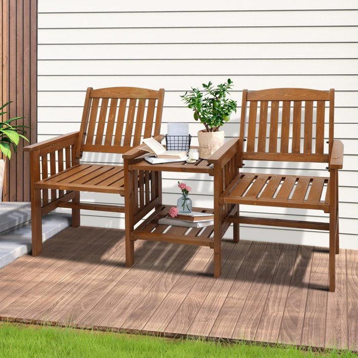 Premium 3pc Wooden Loveseat Chair & Table Set | Outdoor Patio Furniture Set by Livsip | 3 Colours