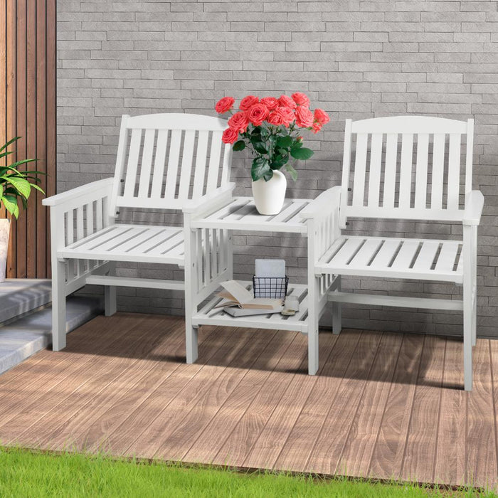 Premium White Wooden Loveseat Chair & Table Set | Outdoor Patio Furniture Set by Livsip