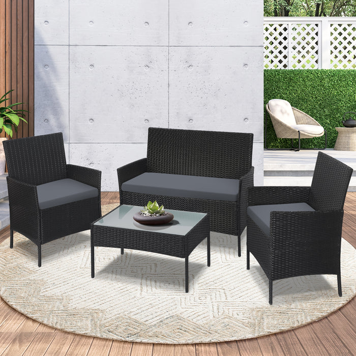 Carlo 4pc Outdoor Wicker Table and Chair Set | Black Rattan Furniture Set with Cushions by Livsip