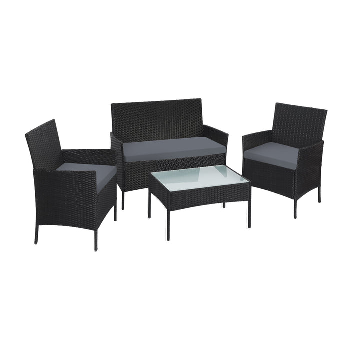 Carlo 4pc Outdoor Wicker Table and Chair Set | Delxue Rattan Furniture Set with Cushions by Livsip