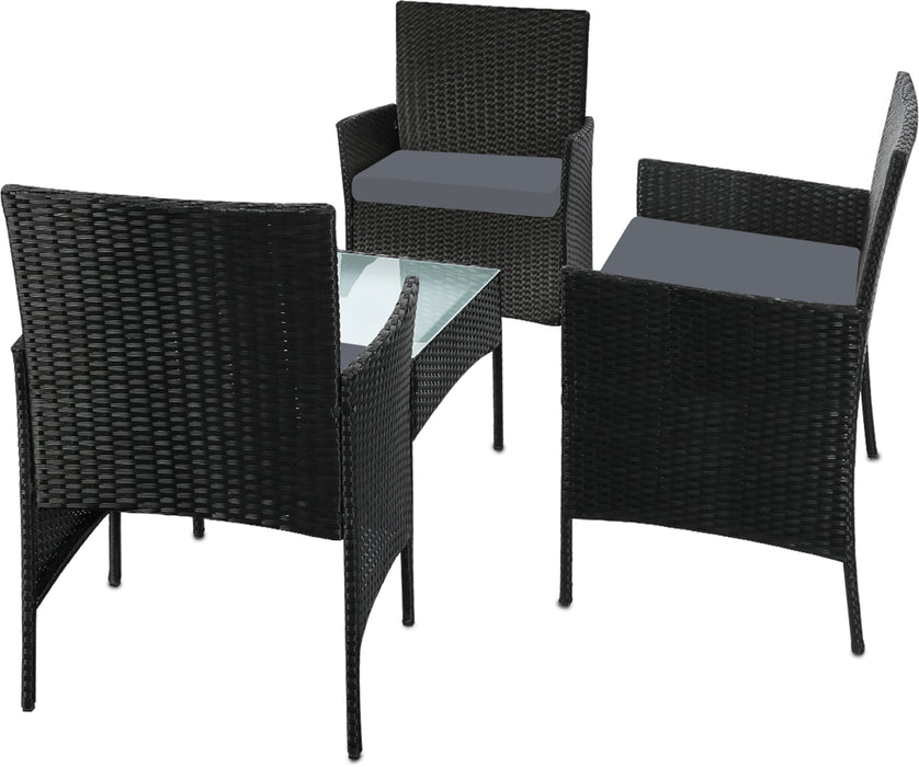 Carlo 4pc Outdoor Wicker Table and Chair Set | Black Rattan Furniture Set with Cushions by Livsip