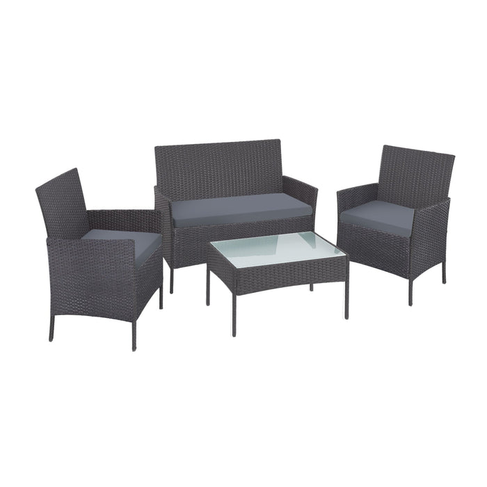 Carlo 4pc Outdoor Wicker Table and Chair Set | Delxue Rattan Furniture Set with Cushions by Livsip