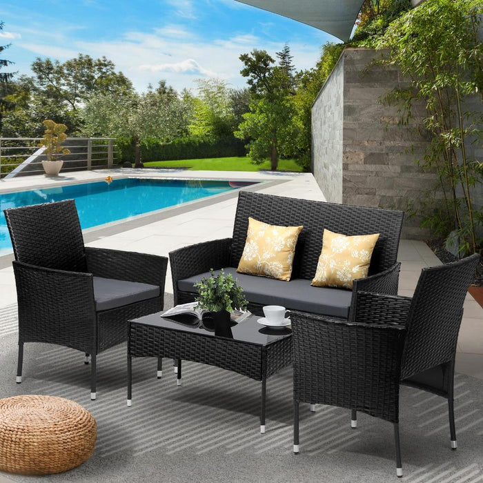 Terraza Premium Wicker Rattan 4pc Outdoor Furniture Set | 4 Piece Outdoor Lounge and Table Patio Set | 2 Colours