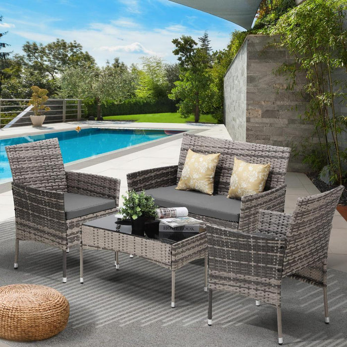 Terraza Premium Wicker Rattan 4pc Outdoor Furniture Set | 4 Piece Outdoor Lounge and Table Patio Set | 2 Colours