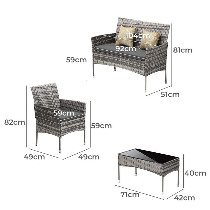 Terraza Premium Wicker Rattan 4pc Outdoor Furniture Set | 4 Piece Outdoor Lounge and Table Patio Set | 2 Colours