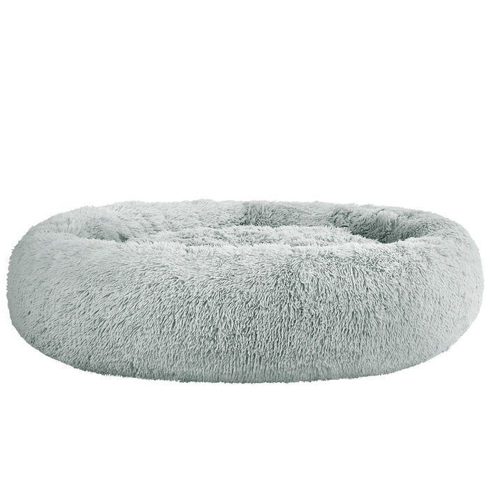 Extra Large 110cm Plush Calming Pet Bed | Soft Removable Cover Dog Cat Bed - Light Grey