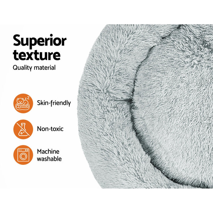 Extra Large 110cm Plush Calming Pet Bed | Soft Removable Cover Dog Cat Bed - Light Grey