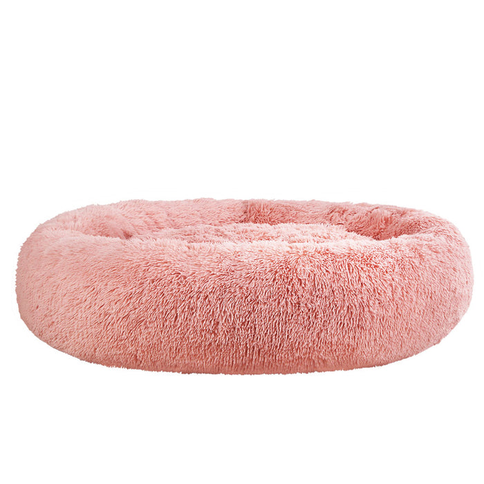 Extra Large 110cm Plush Calming Pet Bed | Soft Removable Cover Dog Cat Bed - Pink