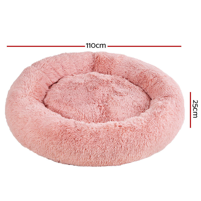 Extra Large 110cm Plush Calming Pet Bed | Soft Removable Cover Dog Cat Bed - Pink