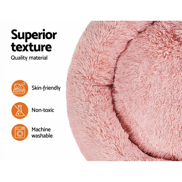 Extra Large 110cm Plush Calming Pet Bed | Soft Removable Cover Dog Cat Bed - Pink