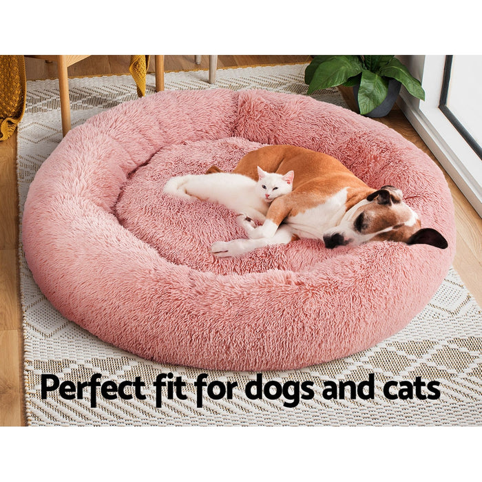 Extra Large 110cm Plush Calming Pet Bed | Soft Removable Cover Dog Cat Bed - Pink