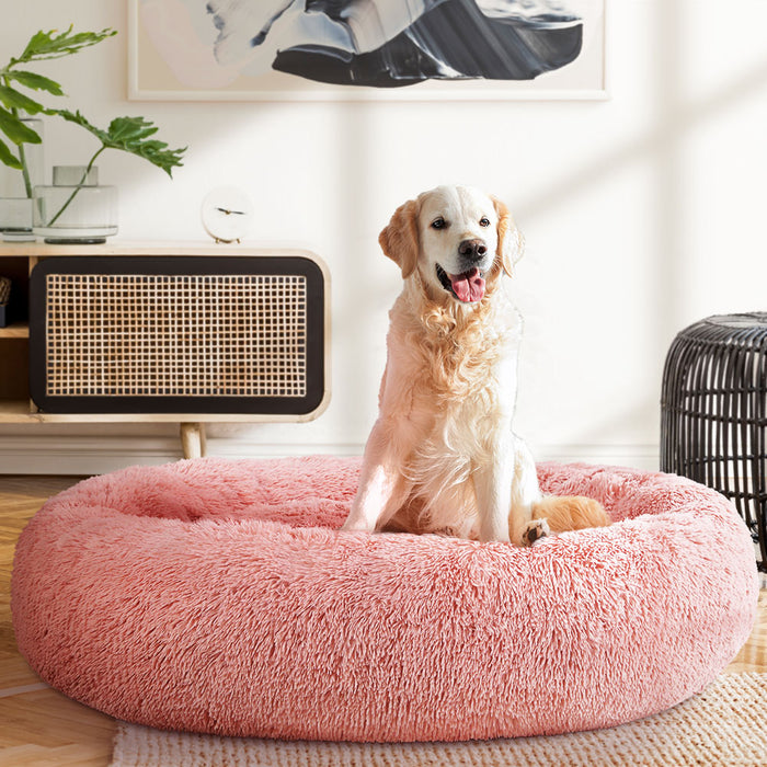 Extra Large 110cm Plush Calming Pet Bed | Soft Removable Cover Dog Cat Bed - Pink