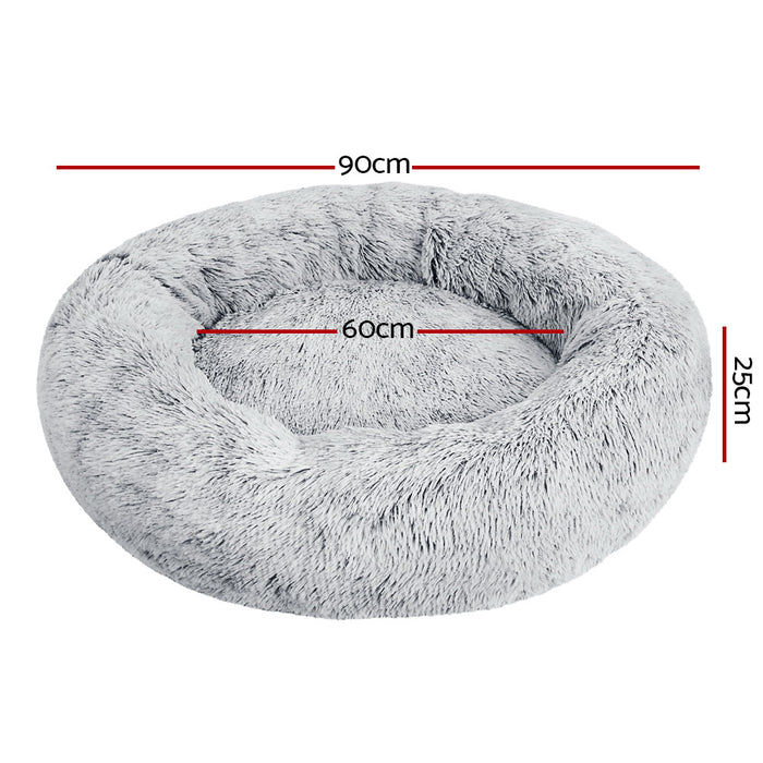 Large 90cm Plush Calming Pet Bed | Soft Removable Cover Dog Cat Bed - Charcoal