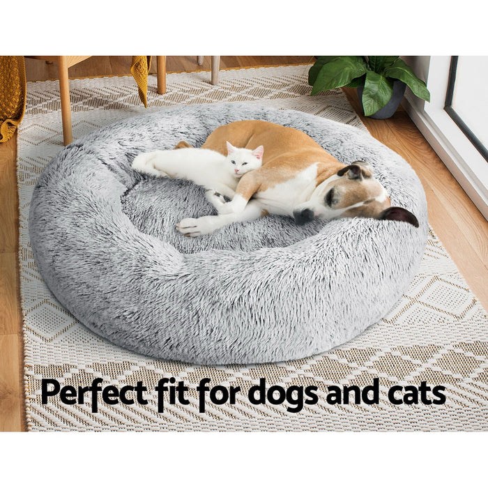 Large 90cm Plush Calming Pet Bed | Soft Removable Cover Dog Cat Bed - Charcoal