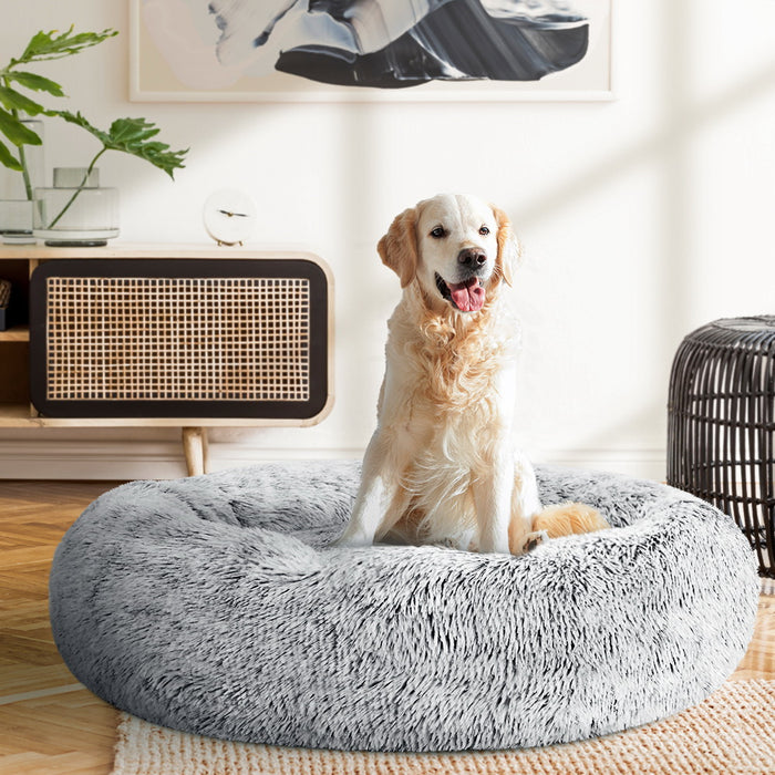 Large 90cm Plush Calming Pet Bed | Soft Removable Cover Dog Cat Bed - Charcoal