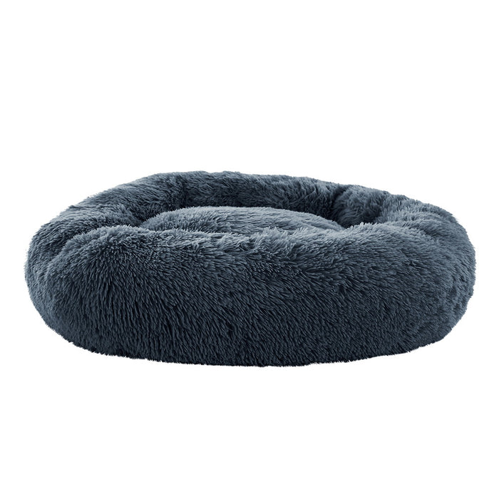 Large 90cm Plush Calming Pet Bed | Soft Removable Cover Dog Cat Bed - Dark Grey