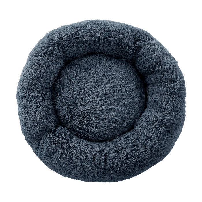 Large 90cm Plush Calming Pet Bed | Soft Removable Cover Dog Cat Bed - Dark Grey