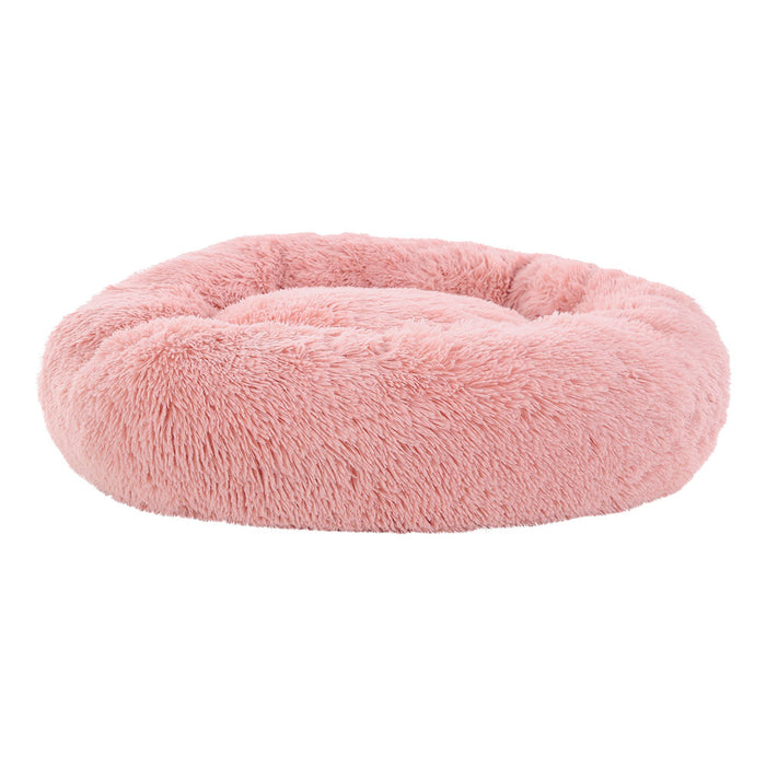 Large 90cm Plush Calming Pet Bed | Soft Removable Cover Dog Cat Bed - Pink